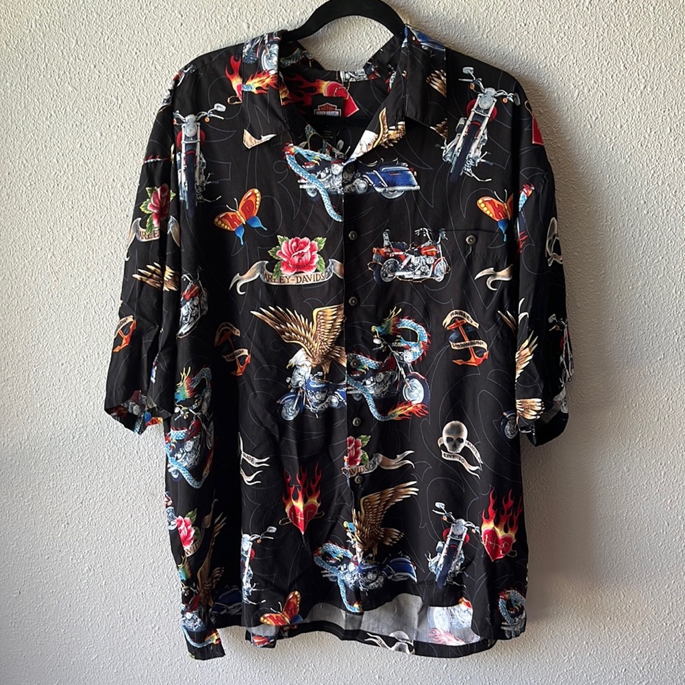 Harley Davidson Tori Richard Hawaiian Shirt Mens